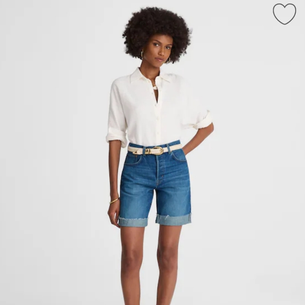 Madewell Women's Long Baggy Cuffed Jean Shorts in Mifflin Wash Sz 30